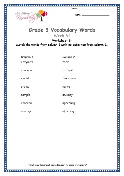  grade 3 vocabulary worksheets Week 31 worksheet 3