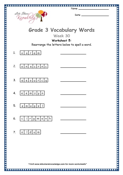  grade 3 vocabulary worksheets Week 31 worksheet 5