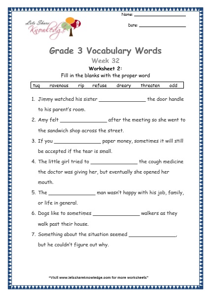 grade 3 vocabulary worksheets Week 32 worksheet 1