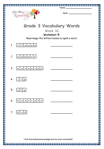  grade 3 vocabulary worksheets Week 32 worksheet 5