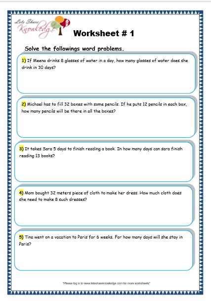  Multiplication Word Problems Worksheet