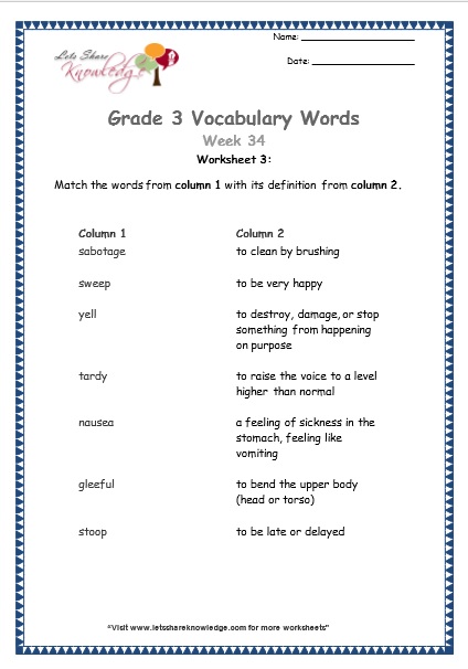  grade 3 vocabulary worksheets Week 34 worksheet 3