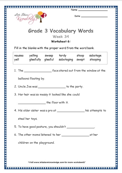  grade 3 vocabulary worksheets Week 34 worksheet 6