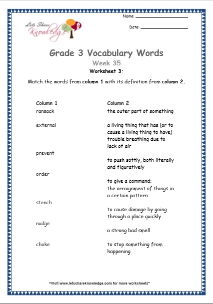  grade 3 vocabulary worksheets Week 35 worksheet 3