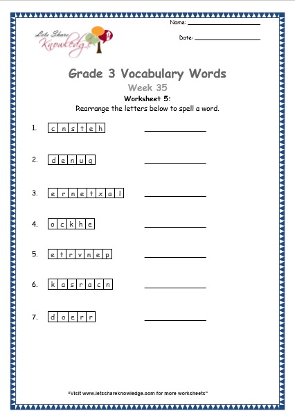  grade 3 vocabulary worksheets Week 35 worksheet 5
