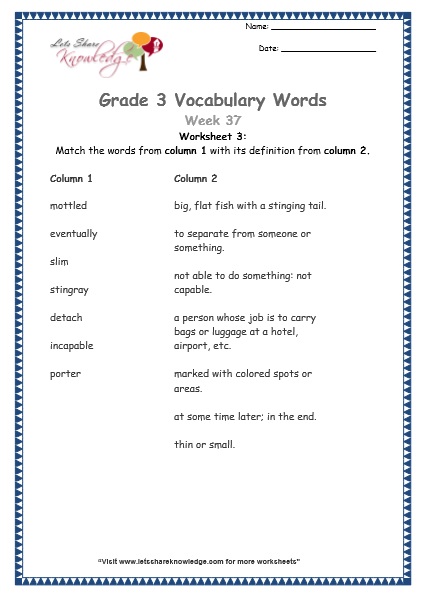  grade 3 vocabulary worksheets Week 37 worksheet 3
