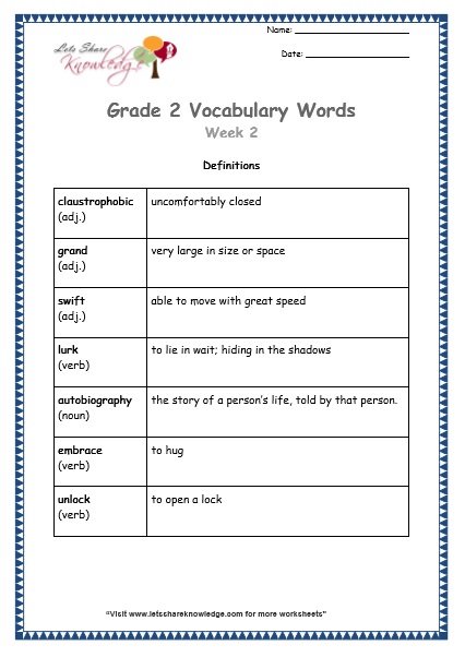 grade 3 vocabulary worksheets Week 38 definitions