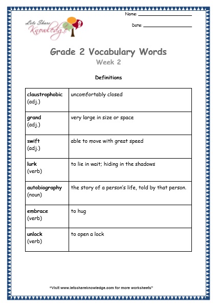 Grade 3: Vocabulary Worksheets Week 38 – Lets Share Knowledge