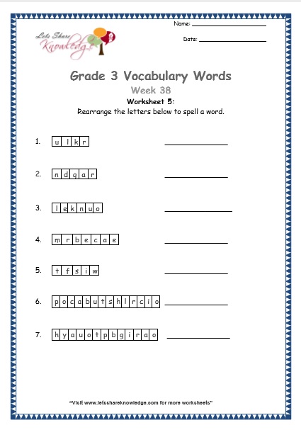  grade 3 vocabulary worksheets Week 38 worksheet 5