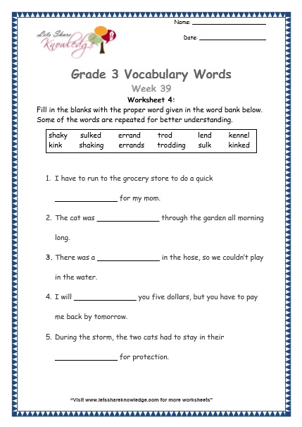  grade 3 vocabulary worksheets Week 39 worksheet 4