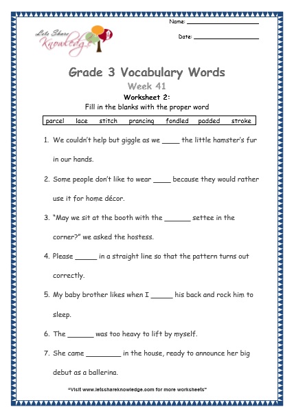 grade 3 vocabulary worksheets Week 41 worksheet 1