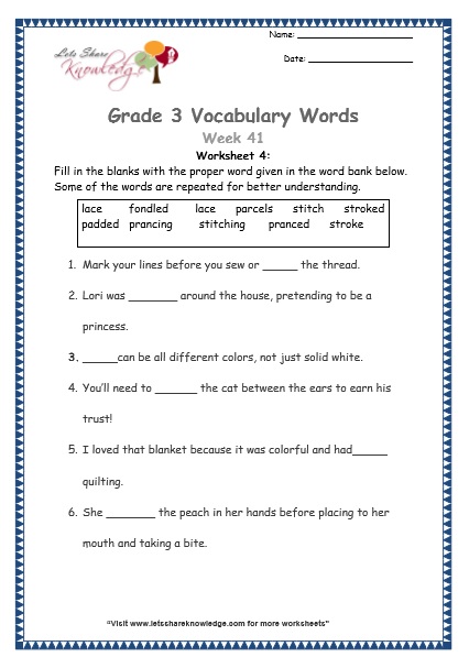  grade 3 vocabulary worksheets Week 41 worksheet 4
