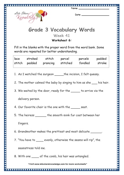  grade 3 vocabulary worksheets Week 41 worksheet 6
