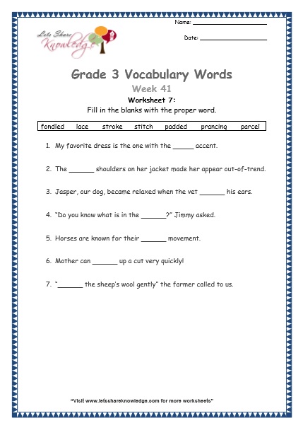  grade 3 vocabulary worksheets Week 41 worksheet 7