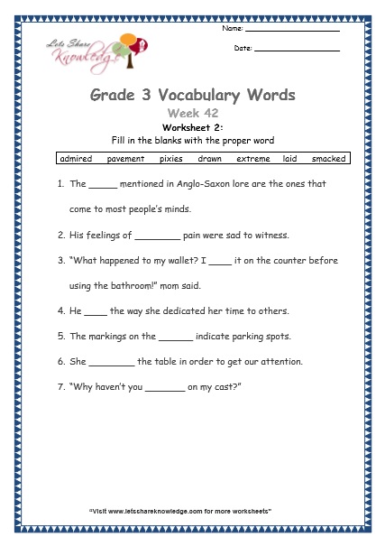 grade 3 vocabulary worksheets Week 42 worksheet 1