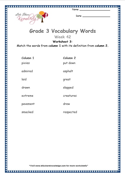  grade 3 vocabulary worksheets Week 42 worksheet 3