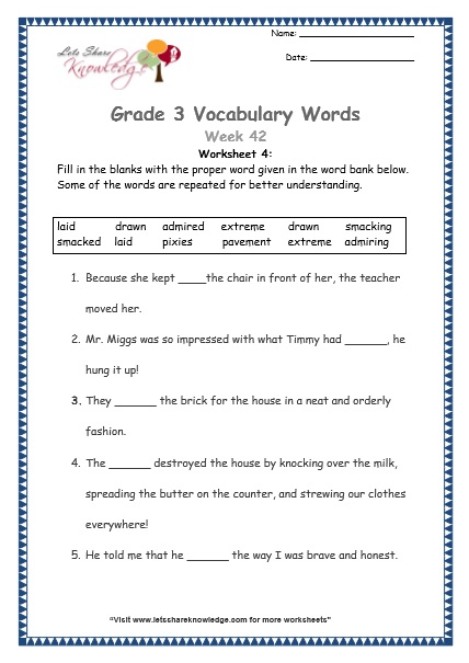  grade 3 vocabulary worksheets Week 42 worksheet 4
