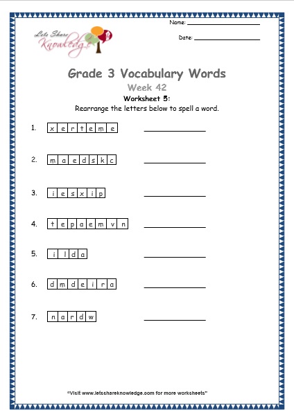  grade 3 vocabulary worksheets Week 42 worksheet 5
