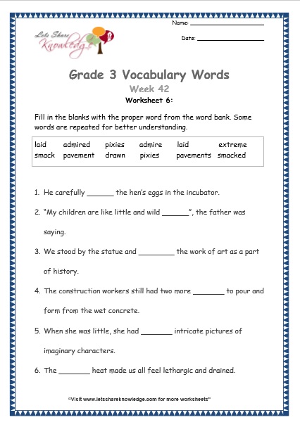  grade 3 vocabulary worksheets Week 42 worksheet 6
