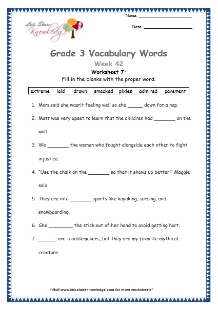  grade 3 vocabulary worksheets Week 42 worksheet 7