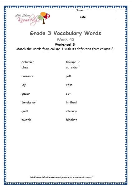  grade 3 vocabulary worksheets Week 43 worksheet 3