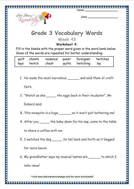  grade 3 vocabulary worksheets Week 43 worksheet 4