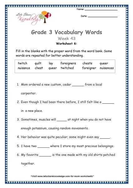 grade 3 vocabulary worksheets Week 43 worksheet 6