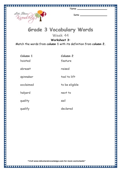  grade 3 vocabulary worksheets Week 44 worksheet 3
