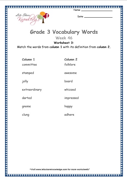  grade 3 vocabulary worksheets Week 46 worksheet 3