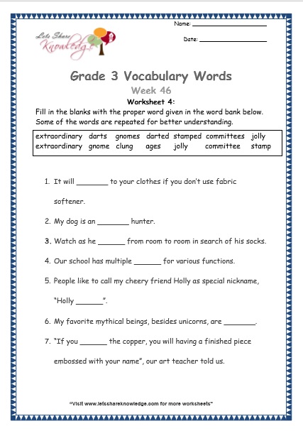  grade 3 vocabulary worksheets Week 46 worksheet 4