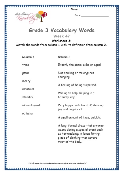  grade 3 vocabulary worksheets Week 47 worksheet 3