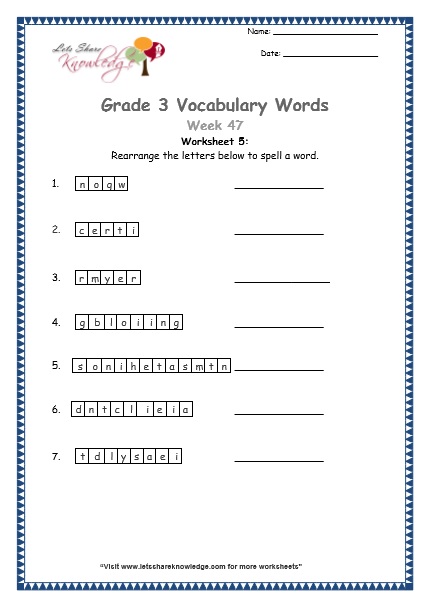  grade 3 vocabulary worksheets Week 47 worksheet 5
