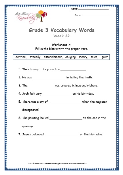  grade 3 vocabulary worksheets Week 47 worksheet 7