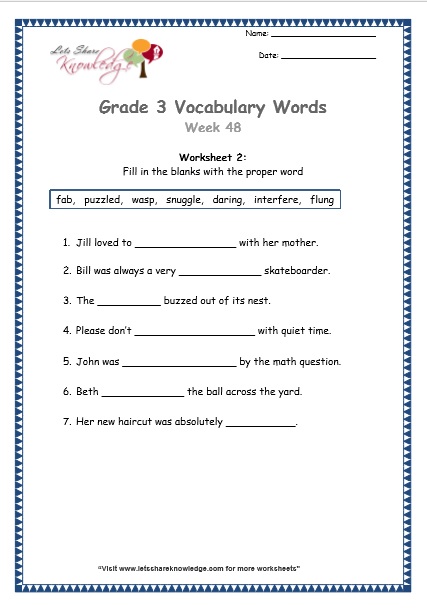 grade 3 vocabulary worksheets Week 48 worksheet 1