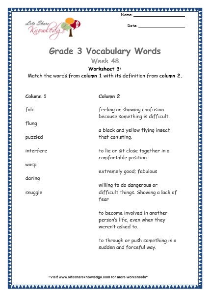  grade 3 vocabulary worksheets Week 48 worksheet 3
