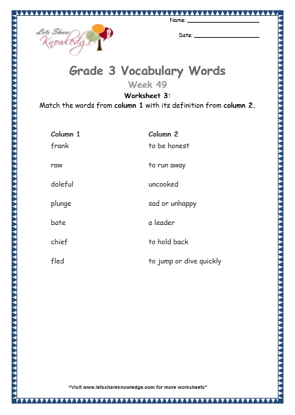  grade 3 vocabulary worksheets Week 49 worksheet 3