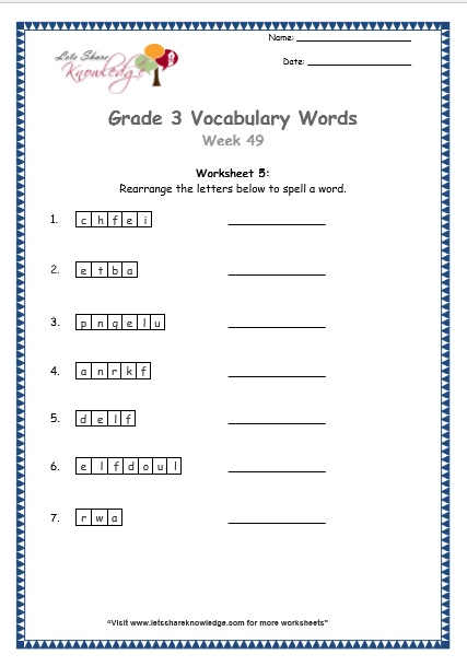  grade 3 vocabulary worksheets Week 49 worksheet 5