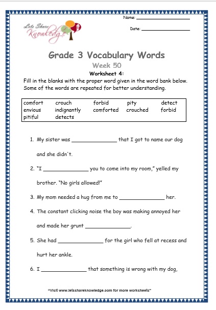  grade 3 vocabulary worksheets Week 50 worksheet 4