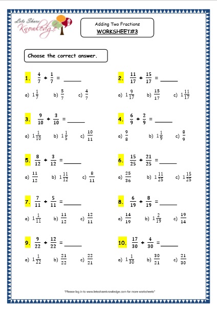 Grade 4 Maths Resources (2.4.1 Adding Two Fractions Printable ...