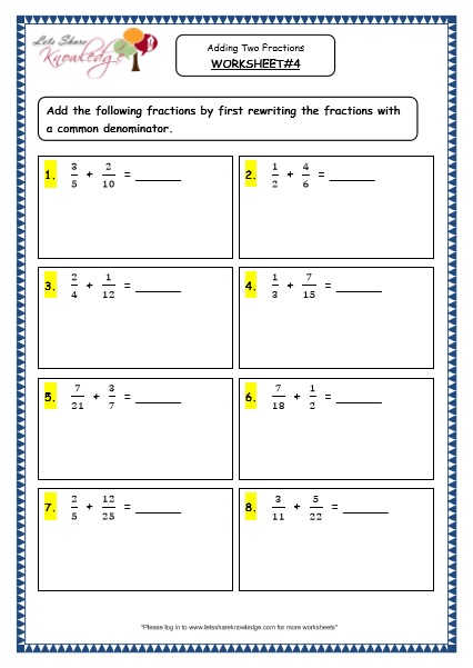  Adding Two Fractions Printable Worksheets Worksheet 