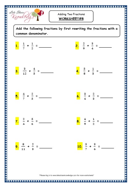  Adding Two Fractions Printable Worksheets Worksheet