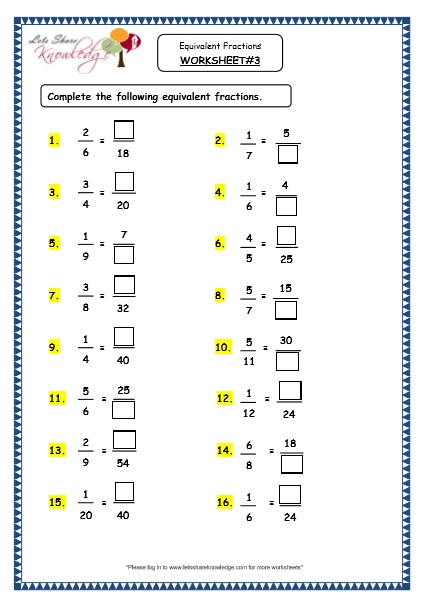  Equivalent Fractions Printable Worksheets Worksheets