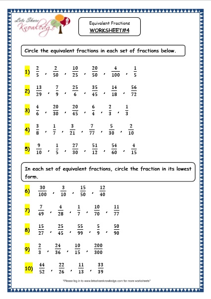  Equivalent Fractions Printable Worksheets Worksheet 