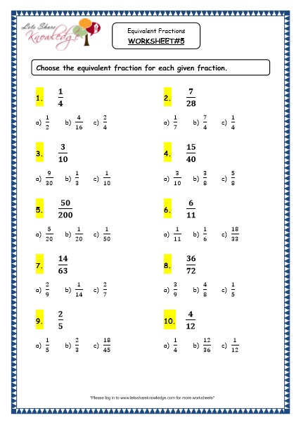 Equivalent Fractions Printable Worksheets Worksheet