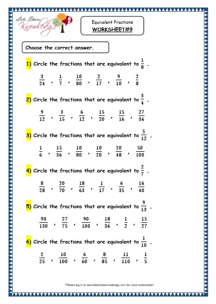 Grade 4 Maths Resources (2.2 Equivalent Fractions Printable Worksheets ...