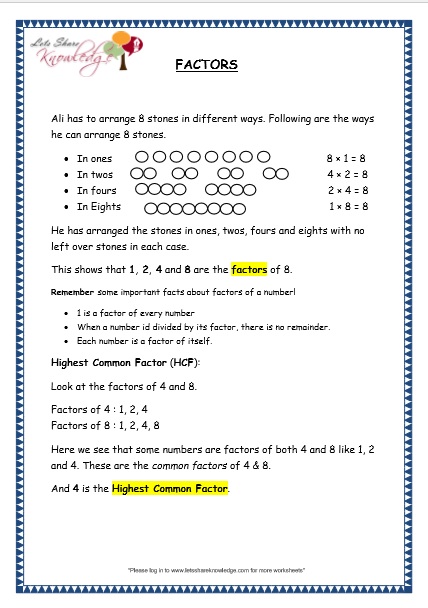  Factors Printable Worksheets