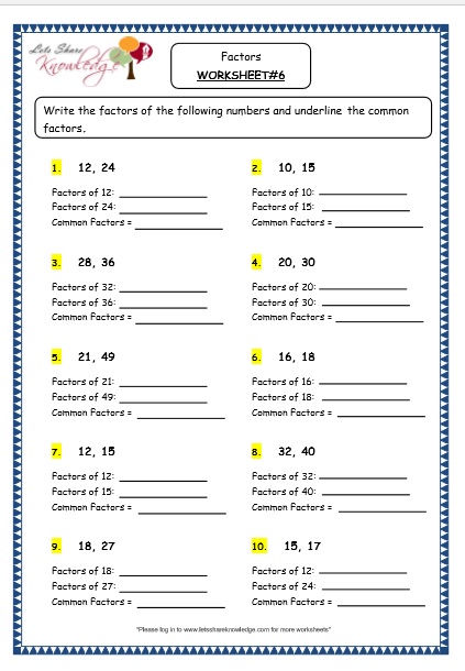  Factors Printable Worksheets Worksheet