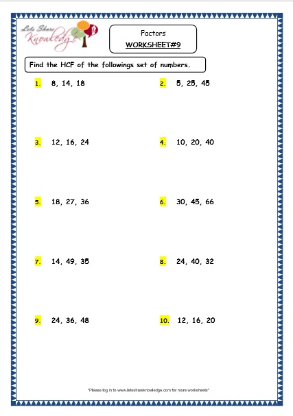 Grade 4 Maths Resources (1.9 Factors Printable Worksheets) – Lets Share ...