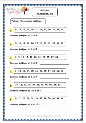 Grade 4 Maths Resources (1.10 Multiples Printable Worksheets)
