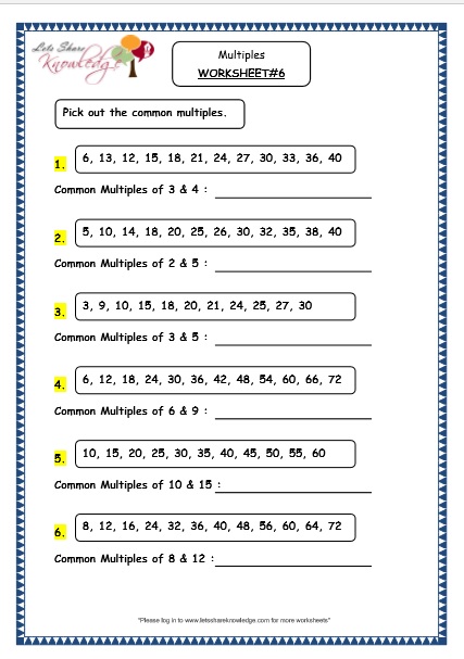 grade 4 maths resources 110 multiples printable